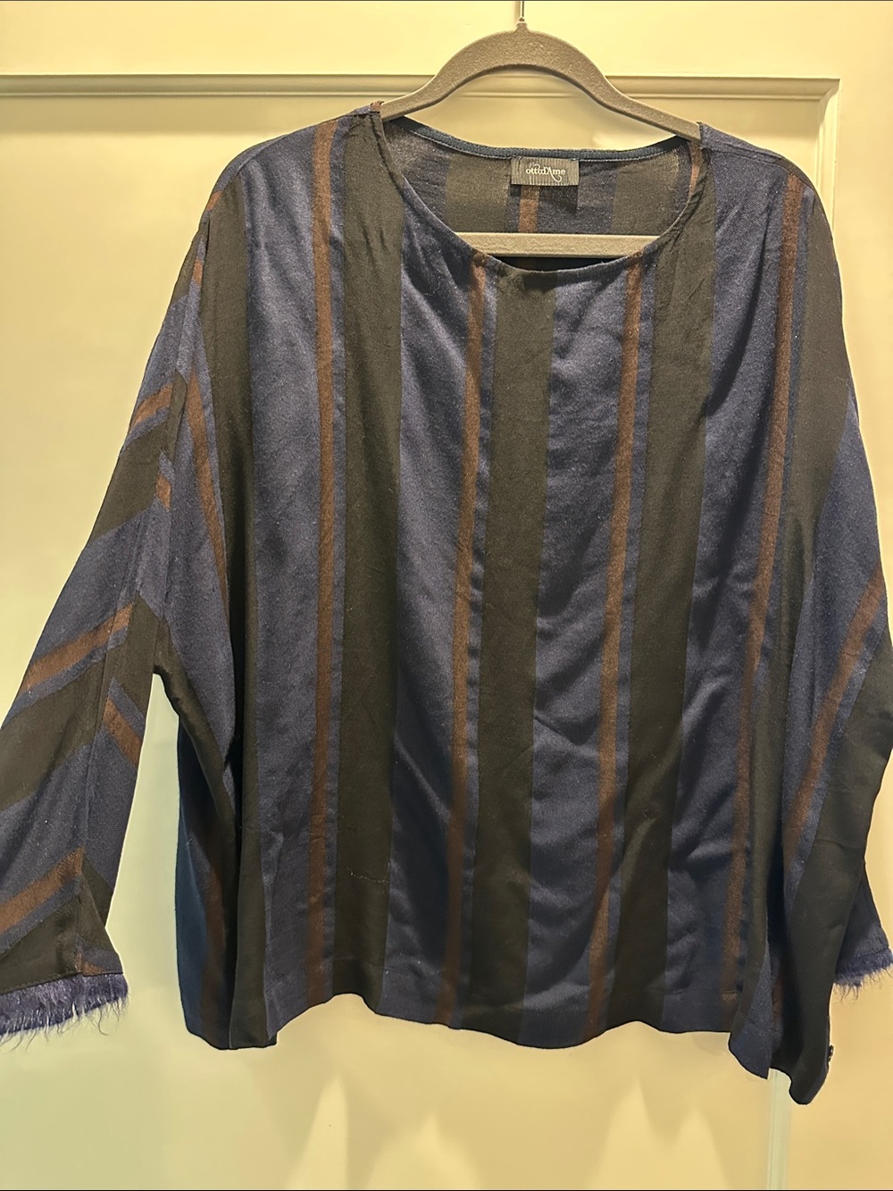 Striped Navy and Black Long-Sleeve Blouse